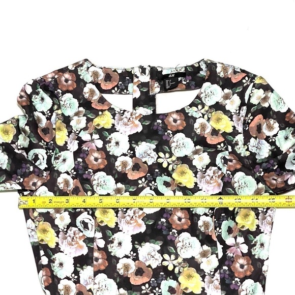 H&M Woman Black Blue Floral Peplum Midi Dress Size 4 - Picture 11 of 15